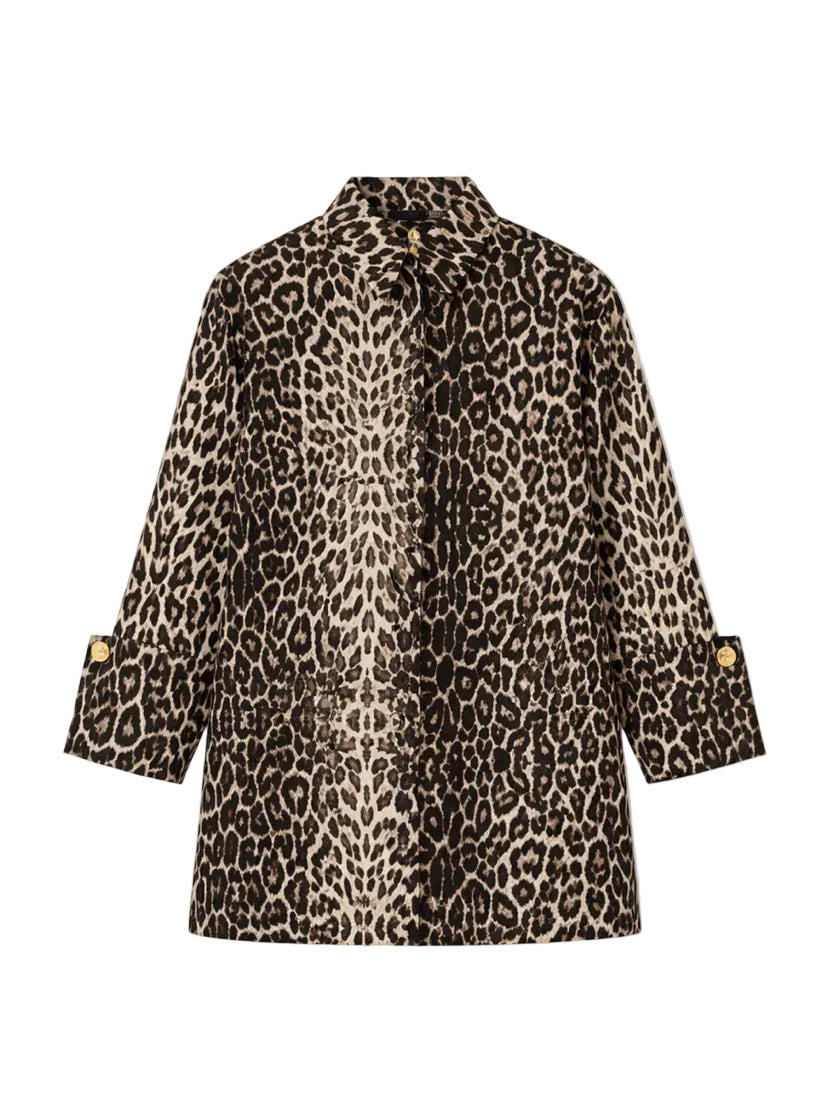 Chemise imprimé léopard 100% coton col classique boutons dorés - vue produit face.
